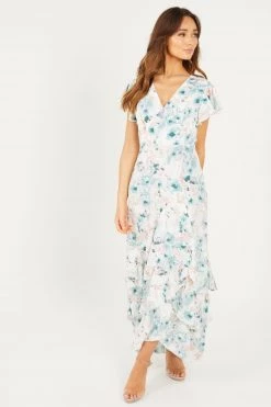 Quiz Cream Smudge Print Maxi Dress