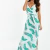 Quiz White & Green Tropical Print Maxi Dress