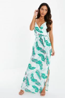 Quiz White & Green Tropical Print Maxi Dress