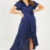 Quiz Blue Satin Wrap Maxi Dress