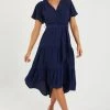 Quiz Blue Wrap Tiered Dip Hem Dress
