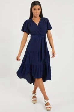 Quiz Blue Wrap Tiered Dip Hem Dress -Quiz Store Online unnamed file 310