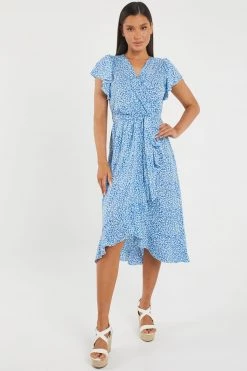 Quiz Blue Animal Print Wrap Midi Dress
