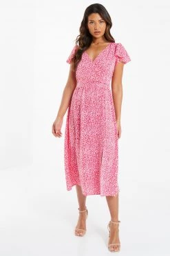 Quiz Pink Animal Print Midi Dress