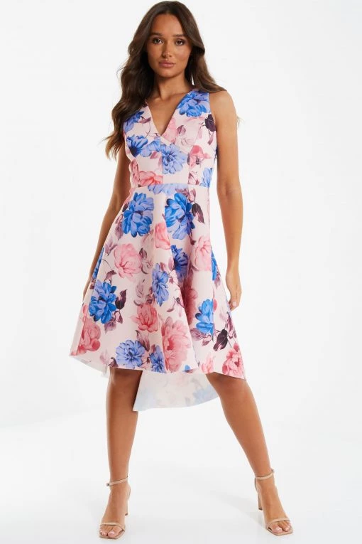 Quiz Pink & Blue Floral Dip Hem Dress -Quiz Store Online unnamed file 325