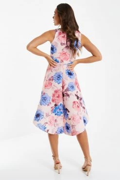 Quiz Pink & Blue Floral Dip Hem Dress -Quiz Store Online unnamed file 327