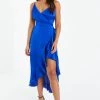 Quiz Blue Strappy Satin Wrap Midi Dress