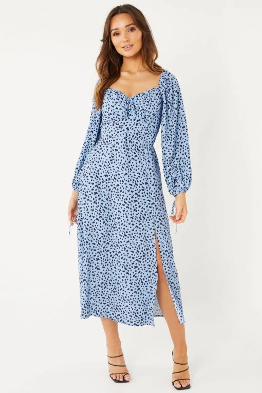 Quiz Blue Smudge Spot Print Midi Dress -Quiz Store Online unnamed file 349