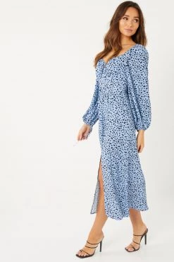 Quiz Blue Smudge Spot Print Midi Dress -Quiz Store Online unnamed file 351