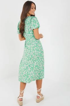 Quiz Green Floral Print Buttoned Midi Dress -Quiz Store Online unnamed file 357