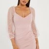 Quiz Pink Ruched Glitter Dress