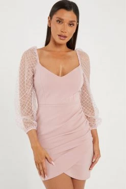 Quiz Pink Ruched Glitter Dress
