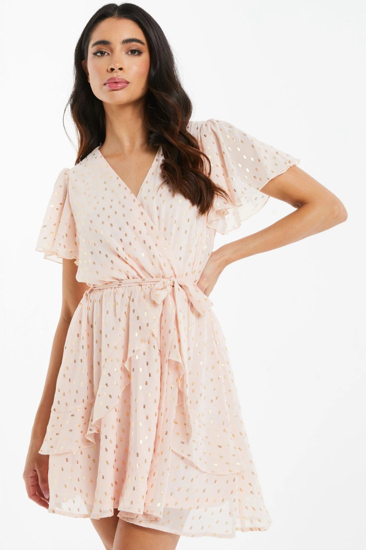 Quiz Blush Pink Foil Chiffon Skater Dress 3 Quiz Blush Pink Foil Chiffon Skater Dress