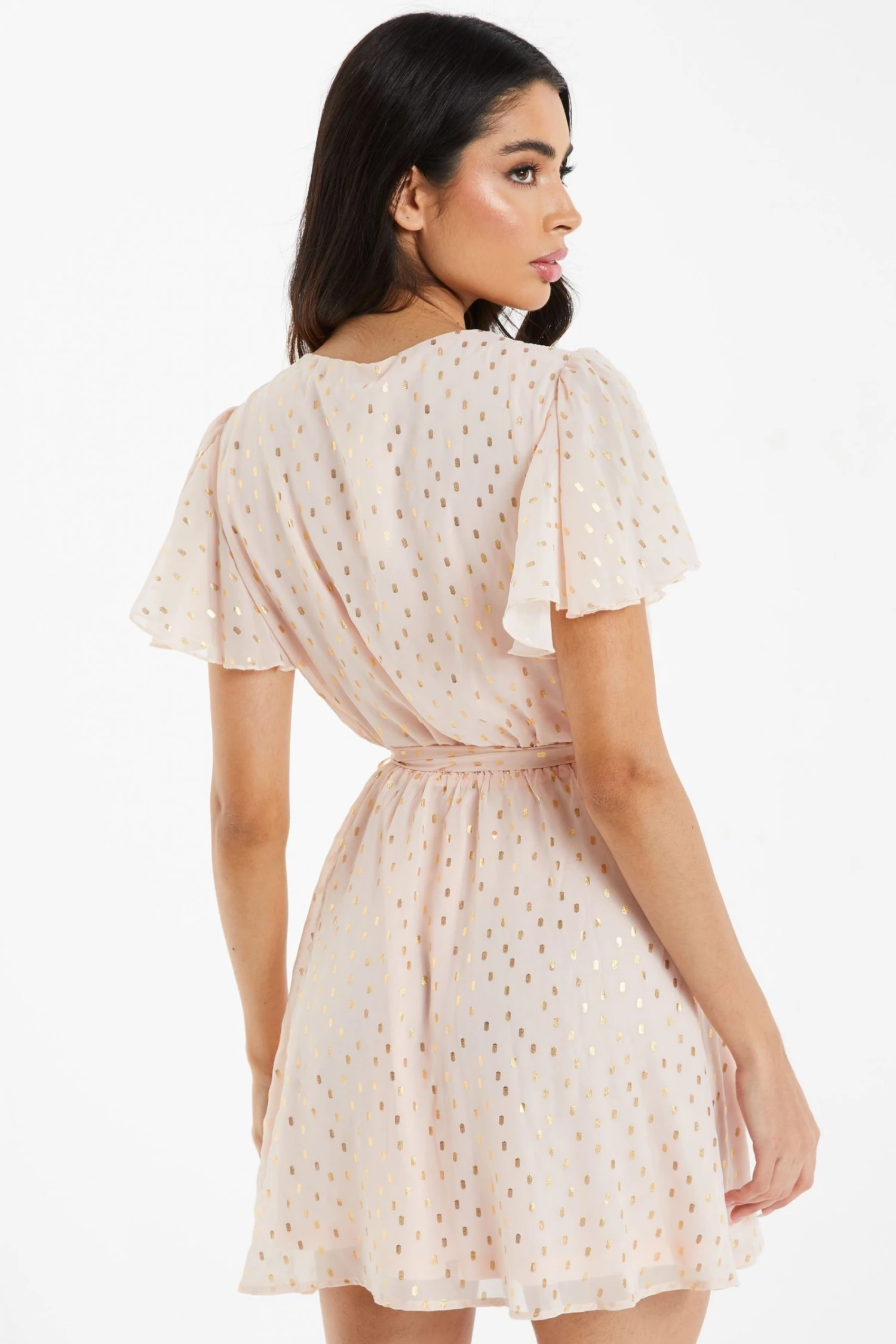 Quiz Blush Pink Foil Chiffon Skater Dress 4 Quiz Blush Pink Foil Chiffon Skater Dress - Image 2