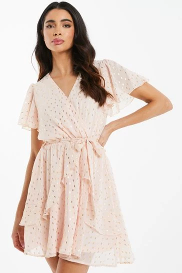 Quiz Blush Pink Foil Chiffon Skater Dress 8 Quiz Blush Pink Foil Chiffon Skater Dress - Image 6