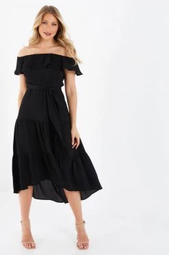 Quiz Black Bardot Dip Hem Dress