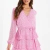 Quiz Pink Polka Dot Wrap Skater Dress