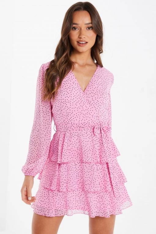 Quiz Pink Polka Dot Wrap Skater Dress -Quiz Store Online unnamed file 379
