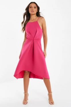 Quiz Pink Strappy Dip Hem Dress