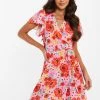 Quiz Pink Floral Wrap Skater Dress