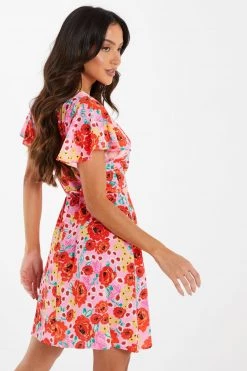 Quiz Pink Floral Wrap Skater Dress -Quiz Store Online unnamed file 427