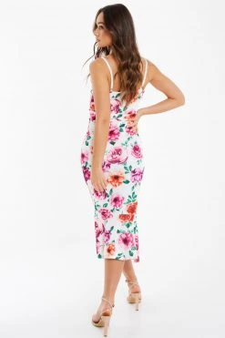 Quiz Cream Multi Floral Bodycon Midi Dress -Quiz Store Online unnamed file 438