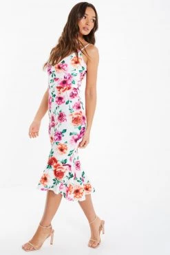 Quiz Cream Multi Floral Bodycon Midi Dress -Quiz Store Online unnamed file 439
