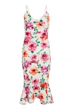 Quiz Cream Multi Floral Bodycon Midi Dress -Quiz Store Online unnamed file 440