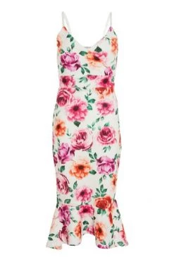 Quiz Cream Multi Floral Bodycon Midi Dress -Quiz Store Online unnamed file 442