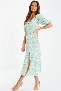 Quiz Green Stripe Print Knot Puff Sleeve Midi Dress -Quiz Store Online unnamed file 444