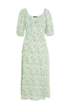 Quiz Green Stripe Print Knot Puff Sleeve Midi Dress -Quiz Store Online unnamed file 446
