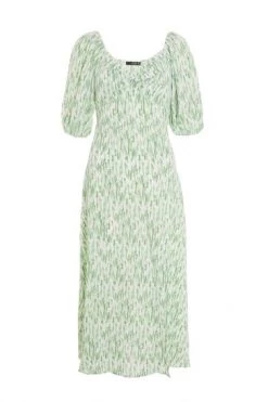 Quiz Green Stripe Print Knot Puff Sleeve Midi Dress -Quiz Store Online unnamed file 448