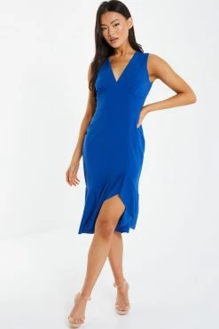 Quiz Blue Frill Midi Dress