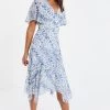 Quiz White & Blue Floral Frill Midi Dress