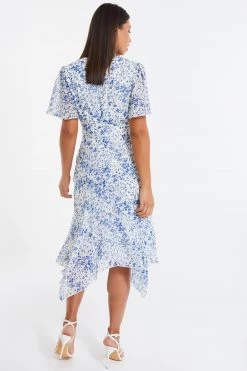Quiz White & Blue Floral Frill Midi Dress -Quiz Store Online unnamed file 469