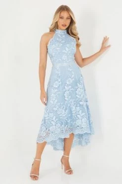 Quiz Blue Embroidered Dip Hem Dress -Quiz Store Online unnamed file 48