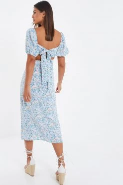 Quiz Blue Ditsy Floral Tie Back Midi Dress -Quiz Store Online unnamed file 481
