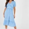 Quiz Blue Floral Frill Midi Dress