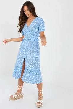 Quiz Blue Floral Frill Midi Dress -Quiz Store Online unnamed file 492