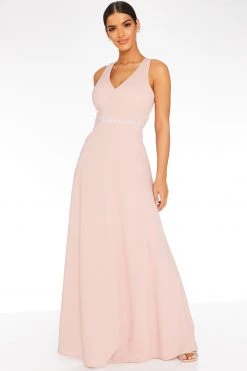 Quiz Pink Embellished Cross Back Maxi Dress