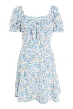 Quiz Blue Ditsy Floral Tie Front Skater Dress -Quiz Store Online unnamed file 521