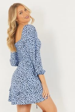 Quiz Blue Smudge Spot Print Skater Dress -Quiz Store Online unnamed file 525