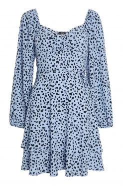 Quiz Blue Smudge Spot Print Skater Dress -Quiz Store Online unnamed file 526