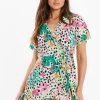 Quiz Cream & Multi Tropical Print Wrap Skater Dress
