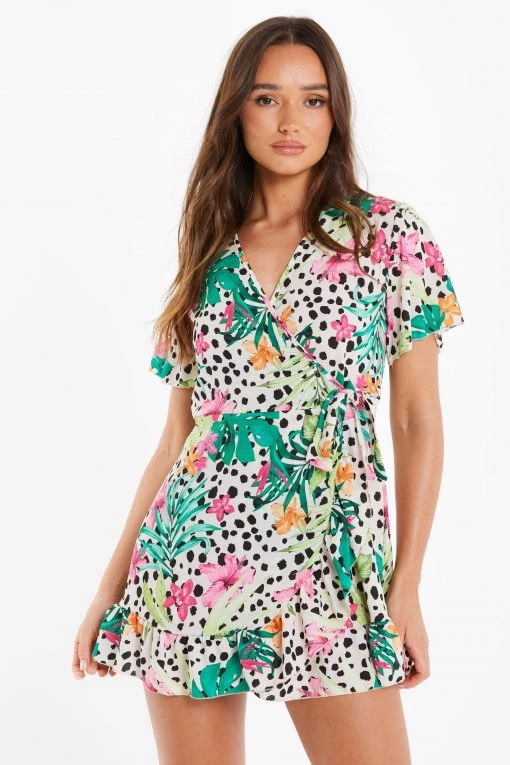 Quiz Cream & Multi Tropical Print Wrap Skater Dress -Quiz Store Online unnamed file 529
