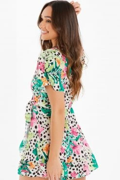 Quiz Cream & Multi Tropical Print Wrap Skater Dress -Quiz Store Online unnamed file 531