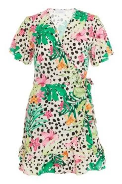 Quiz Cream & Multi Tropical Print Wrap Skater Dress -Quiz Store Online unnamed file 534