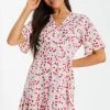 Quiz Pink & White Ditsy Print Wrap Skater Dress