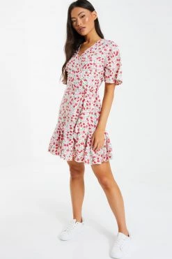 Quiz Pink & White Ditsy Print Wrap Skater Dress -Quiz Store Online unnamed file 537