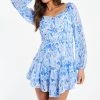 Quiz Blue Smudge Print Skater Dress